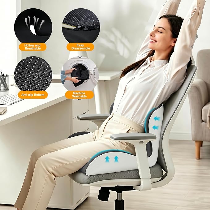 Seat Cushion for Office Chair and Car – L-Shaped Ergonomic Seat Cushions for Stability & Anti-Slip, Orthopedic Cushion for Sciatica, Back & Tailbone Pain Relief, Dark Gray & Light Gray