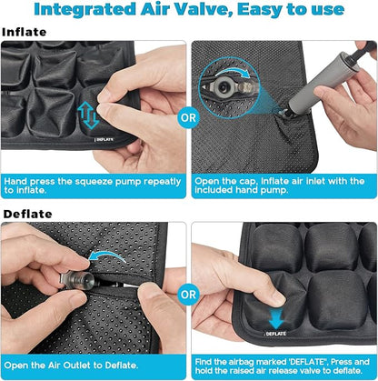 Inflatable Travel Seat Cushion, Airplane Seat Cushion for Long Flights & Car Rides, Portable Air Pad with Built-in Pump, Ergonomic Tailbone Buttocks Pain Relief for Office Chair, Wheelchair, Stadium