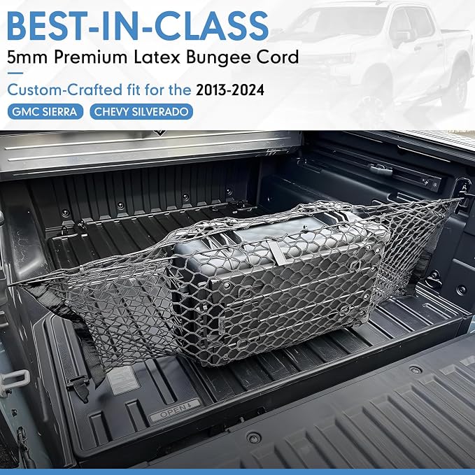 Truck Bed Cargo Net for Pickup Truck Bed - Premium Truck Bed Net for Trunk Organizers and Storage - Trunk Mesh Cargo Net for Chevrolet Silverado, FT150, GMC