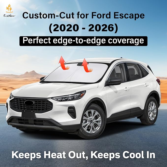Econour Windshield Sunshade for Ford Escape 2020-2024 2025 2026, Sun Visor for Front Windshield & Window Sun Shade Cover, UV Heat Blocker & Protector, Car Accessories