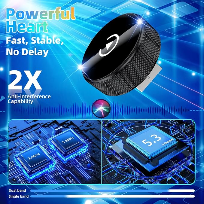 LENVA Wireless CarPlay Adapter, 2025 Upgrade Mini Design for Cars, Plug and Play Easy Use Fast Stable Connection No Delay (Only for iPhone, Not for Android)