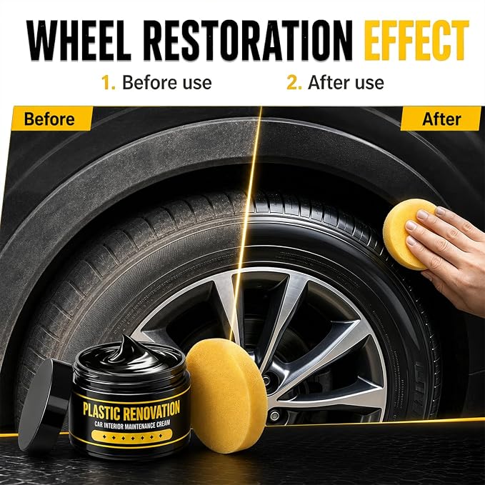 2Pcs Tire Nourish Wax Cream, Premium Tire Coating Paste, Bring Back the Original Deep Black Shine to Rubber, Trim and Plastic, Long-Lasting Tire Dressing for Car Trucks Motorcycles Tires