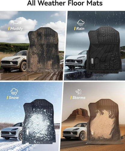 3W Floor Mats Fit Porsche Cayenne 2019-2025 2026 (5 PCS), TPE All Weather Custom Fit Floor Liner for Porsche Cayenne 1st and 2nd Row 5 PCS Car Mats, Black