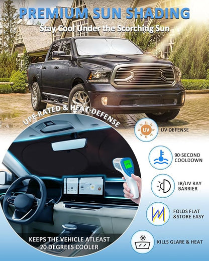 Sun Shade for Ram Windshield Sunshade for 2011-2018 Dodge Ram 1500 2Dr RegularCab, 4Dr QuadCab, CrewCab MegaCab Accessorie Front Window Cover Suncreen Shield Sun Visor Protector Keep Interior Cool