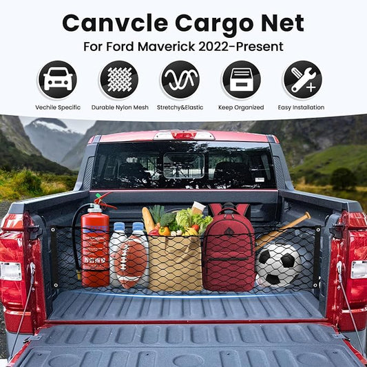 Canvcle Trunk Cargo Net for 2022-2025 2026 Ford Maverick Accessories Envelope Style Mesh Trunk Net Organizer and Storage Stretchable Adjustable Elastic Nylon Rear Cargo Netting with Hooks