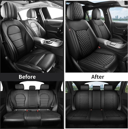 Car Seat Covers Full Set,Contoured High-Density Nappa Leather Universal Precision Fit Automotive Seat Covers Full Set,Waterproof Car Seat Protector,forros para asientos de carro,Style1 Black