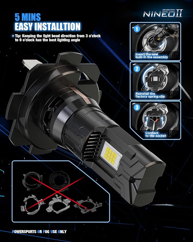 NINEO 2026 Upgrade H 7 Fog Bulbs, 600% Brighter 6500K White, Fan-Cooled, No Adapter Required, Non-Polarity, Plug & Play, Off Road or Fog Lights, 2 Pack