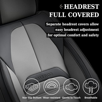 Coverado Waterproof Nappa Leather Car Seat Covers, Automotive Seat Covers，Front Car Seat Cushion & Car Seat Protector, Seat Covers Universal Fit for Most Cars, SUVs,Trucks,Black&Gray