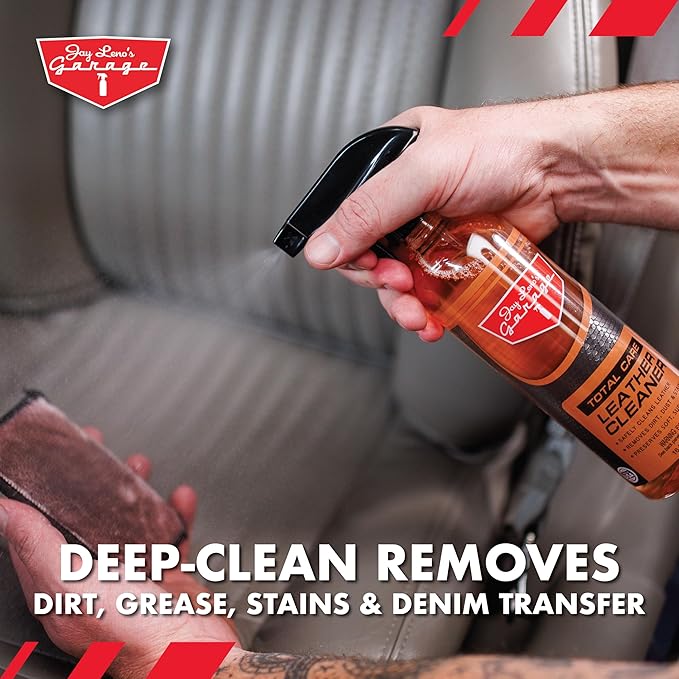 Jay Leno's Garage Leather Cleaner – Deep-Cleaning Leather Seat Cleaner for Car Interior, pH-Balanced Car Refresher That Gently Cleans, Lifts Grime, Refurbish and Restores All Leather Surfaces (16 oz)