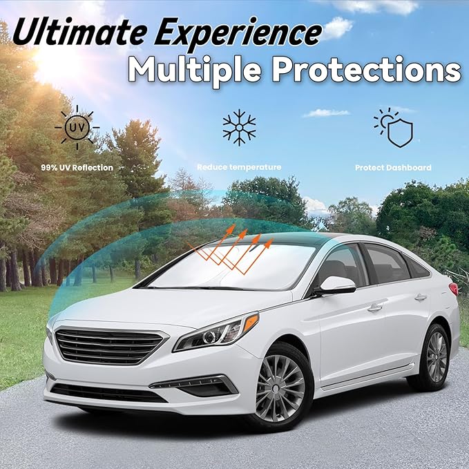 Windshield Sun Shade for Hyundai Sonata 2014-2019, Car Front Window Sunshade with 240T Sun Visor Protector Blocks UV Rays Heat Sun Shield Accessories