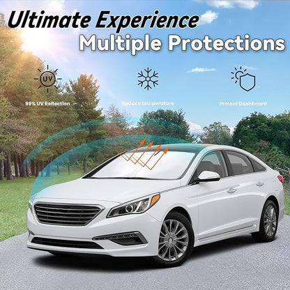 Windshield Sun Shade for Hyundai Sonata 2014-2019, Car Front Window Sunshade with 240T Sun Visor Protector Blocks UV Rays Heat Sun Shield Accessories