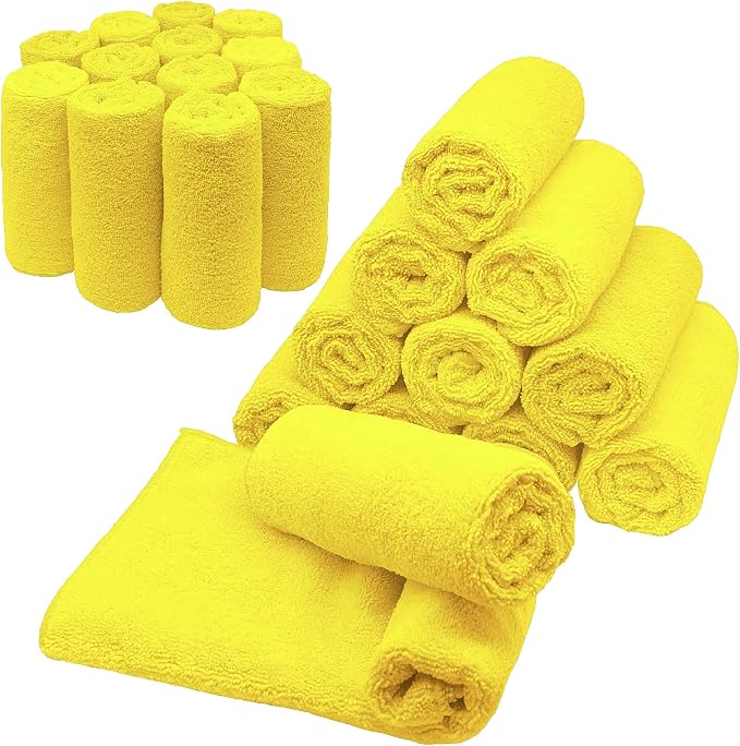 Blue Horizon Microfiber Cleaning Towels, Pack of 24, Ultra Soft Plush Washcloth, All Purpose Premium Microfiber Detailing Cleaning Cloths Reusable Shop Towels (16" x 16", Yellow)