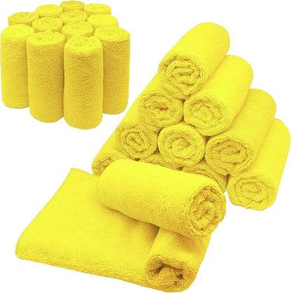Blue Horizon Microfiber Cleaning Towels, Pack of 24, Ultra Soft Plush Washcloth, All Purpose Premium Microfiber Detailing Cleaning Cloths Reusable Shop Towels (16" x 16", Yellow)