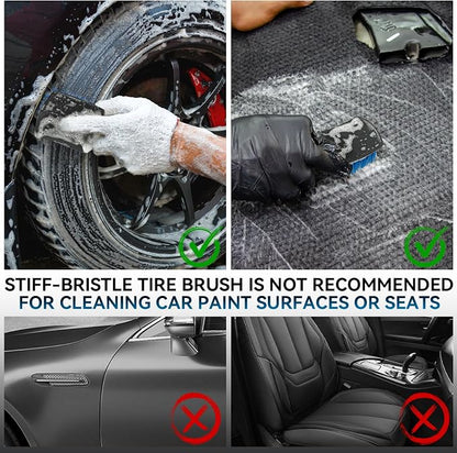 Tire Brushes for Cleaning Tires, Car Wheel Brushes for Cleaning Wheels, Rim Cleaner Brush for Car Detailing, Premium Wheel Cleaner Brush Kit Safe for Cars, Trucks, SUVs, RVs, Motorcycles