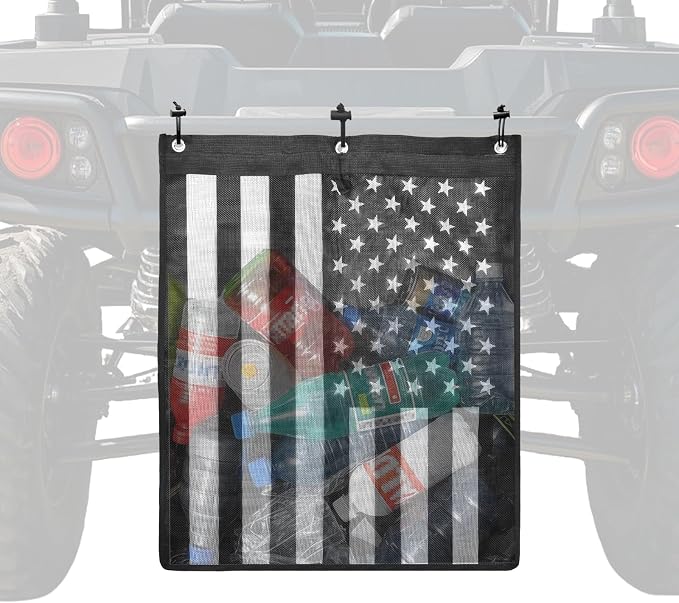 Universal Trash Sack ATV UTV Mesh Trash Bag Large Storage Bag Teslin Compatible with Polaris RZR, CFMOTO, Can-Am, Teryx, Arctic Cat, Golf Cart, Pioneer, Boat(American Flag Print)