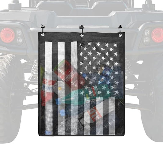 Universal Trash Sack ATV UTV Mesh Trash Bag Large Storage Bag Teslin Compatible with Polaris RZR, CFMOTO, Can-Am, Teryx, Arctic Cat, Golf Cart, Pioneer, Boat(American Flag Print)