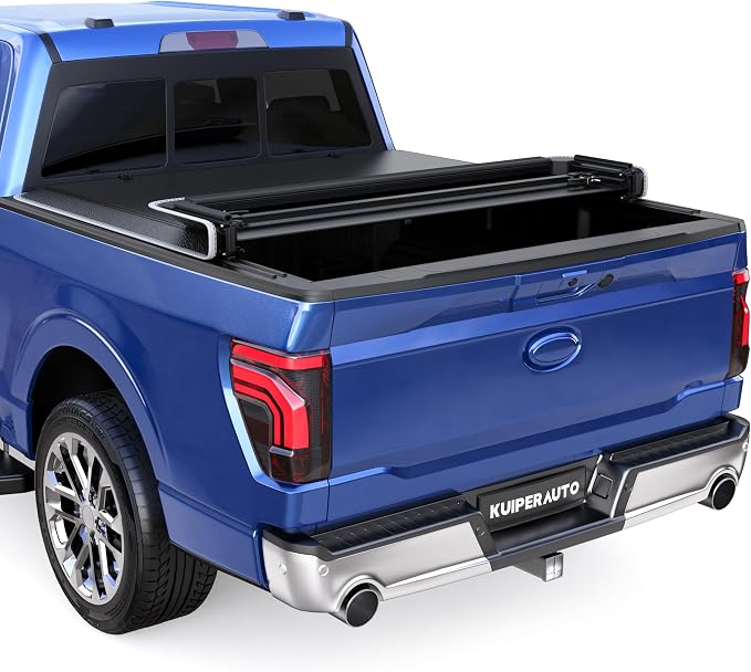 KUIPERAUTO Quad 4-Flip 5.5FT Soft Flip Truck Bed Tonneau Cover On Top Compatible with Ford F150 F-150 2015-2026 Bed Fourth Flip Styleside Truck Bed Cover w/Reflective Strip 67inch