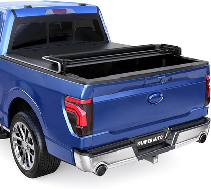 KUIPERAUTO Quad 4-Flip 5.5FT Soft Flip Truck Bed Tonneau Cover On Top Compatible with Ford F150 F-150 2015-2026 Bed Fourth Flip Styleside Truck Bed Cover w/Reflective Strip 67inch