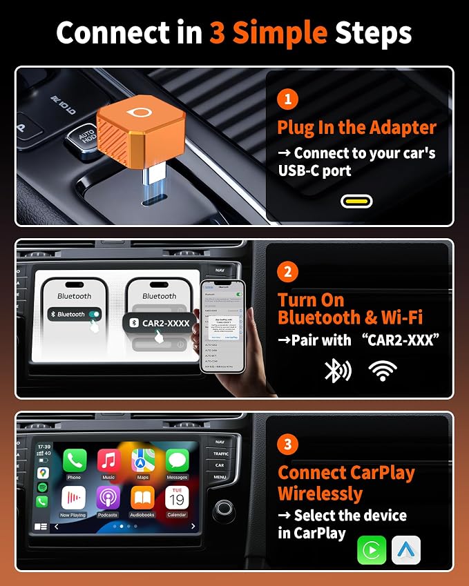 OTTOCAST Mini Pot (2026 Version) Wireless 2-in-1 CarPlay & Android Auto Adapter,Plug&Play Dongle for iPhone & Android,Bluetooth Auto Connect,Converts Factory Wired to Wireless CarPlay Adapter(USB-C)