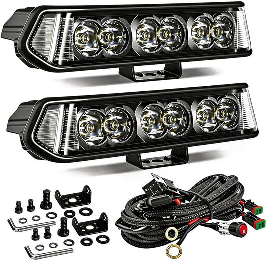 7" Side Shooter LED Light Bar 156W 200° Spot Flood Combo 2PCS | 2PCS 156W 15,600LM LED Back Up Driving Light with 200° panoramic view, spot-flood combo, waterproof, plug-and-play DT harness