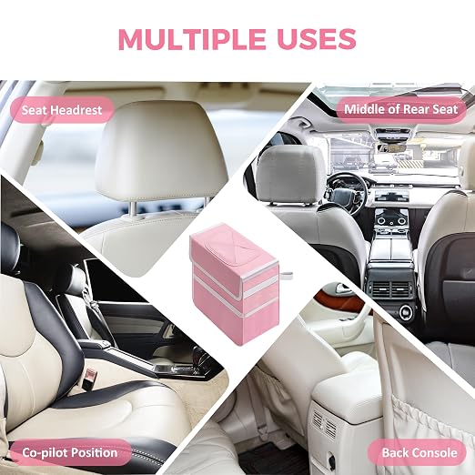 YSSOA Car Trash Can with Lid, Leak-Proof Organizer and Storage Bag, Adjustable and Portable Interior, Collapsible Multipurpose Garbage Bag, 2 Gallon, Pink