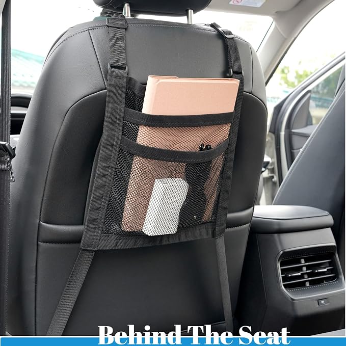 3 Layer Car Mesh Organizer Between Front Seat Backseat Mesh Storage Net Kid Dog Pet Barrier Car Net Pocket Handbag Tissue Purse Holder for SUV, Van