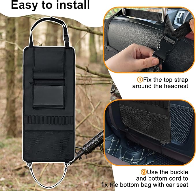 MYDAYS 2 Pack Seat Back Gun Rack, Camo Front Seat Organizer With Bullet Pocket Vehicle Holder for Hunting Rifles/Shotguns