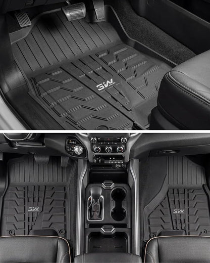 3W Floor Mats for 2019-2025 2026 Dodge Ram 2500/3500 Crew Cab, All Weather TPE Custom Fit Dodge Ram 2500/3500 Floor Liners 1st Row (for Carpet Floor), Front Row,2-pc Black