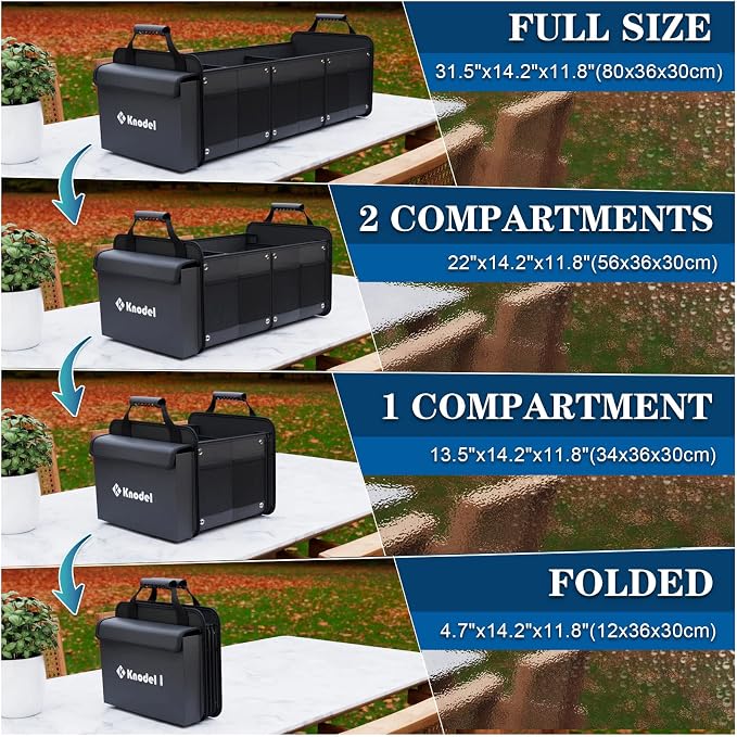 K KNODEL Extra Large Trunk Organizer With Cooler Bag, 3 Compartments Car Organizer, Heavy Duty SUV Trunk Organizer with 2 Adjustable Securing Straps (4-in-1, Black)