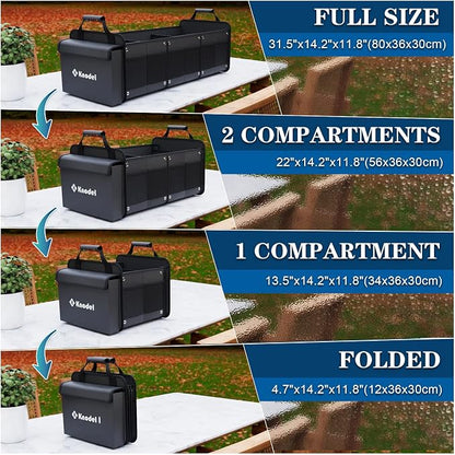 K KNODEL Extra Large Trunk Organizer With Cooler Bag, 3 Compartments Car Organizer, Heavy Duty SUV Trunk Organizer with 2 Adjustable Securing Straps (4-in-1, Black)