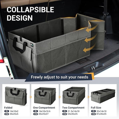 MIU COLOR Trunk Organizer for Car, 12 Pockets Sturdy Car Organizer for SUV, Non-Slip Bottom, Folded Trunk Storage Organizer for Sedans, Van, Jeep, Grocery, Large 3 Compartments, Dark Gray 32"×13"×10"