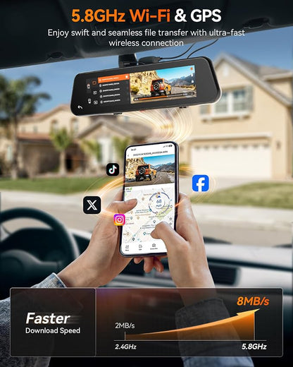 WOLFBOX G900 PRO-N Mirror Dash Cam with 8MP STARVIS 2 IMX678, 12" 4K Front and 2.5K Rear View Mirror Camera, 5.8GHz WiFi, Voice Control, Smart Night Vision, Loop Recording (SD Card Not Included)