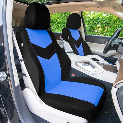 Universal Fit Chevron Flat Cloth Car Seat Covers Full Set - Blue