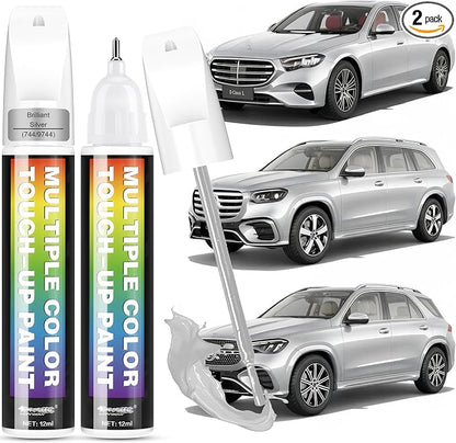 [2-PACK] Compatible with Mercedes-Benz Touch Up Paint[Brilliant Silver(744/9744)]-Exact OEM Match Equivalent,Fast Drying Mula,Eco Friendly Scratch Repair Kit Deep Scratches