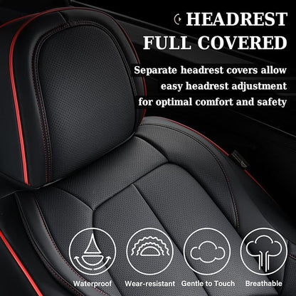 Coverado Car Seat Covers Front Seats, Waterproof Leather Seat Covers for Cars, Luxury Car Seat Covers with Lumbar Support, Car Seat Protector Driver Seat Covers Universal Fit Most Cars (Black&Red)