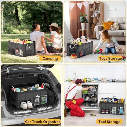 Car Trunk Organizer for SUV 50L Car Caddy Golf Trunk Organizer with Lid Collapsible Truck Storage Bin Large Compartment Car Grocery Organizer with 4 Pockets Handle Shoe Organizer Cargo Van Jeep Sedan