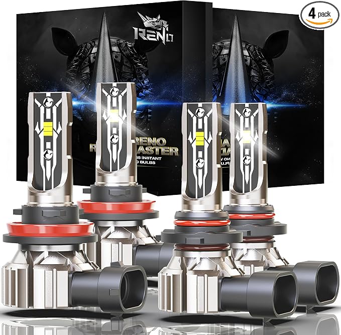 RENO H11 9005 Bulb Combo, H9 H8 HB3 H11+9005 Fog Bulbs off-Road Use or Fog Lights, 6500k White 48000LM Non-Polarity Plug and Play, Pack of 4