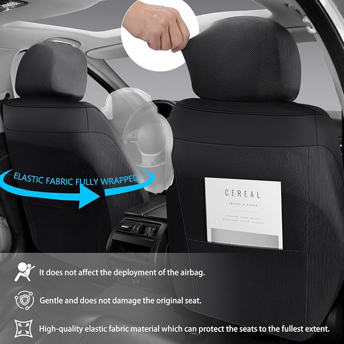 NS YOLO Universal Fit Full Coverage Leather Car Seat Covers for Cars,SUVs and Pick-up Trucks, Car Seat Protector,Automotive Seat Covers Full Set,Car Seat Cushion,Black Seat Cover for 5 Seats