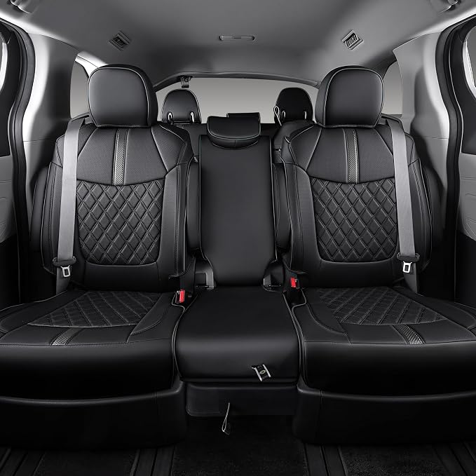 Custom Fit Sienna Seat Covers for 2021-2026 Toyota Sienna LE XLE 8-Passenger, Waterproof Faux Leather Full Set Airbag Compatible 3-Row Car Seat Protectors (Black)