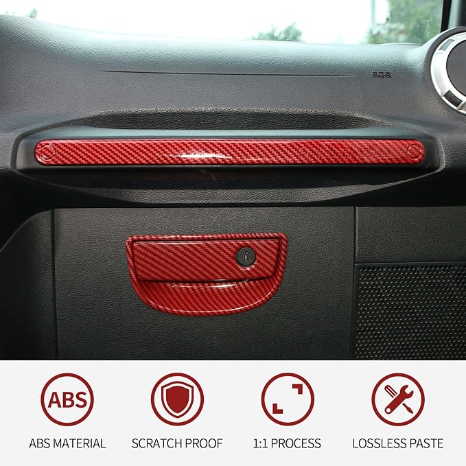 RT-TCZ for Jeep JK Interior Trim Kit Red, JKU Center Console Dashboard Panel Trim Cover for Jeep Wrangler JK JKU 2011-2017 Red ABS Carbon Fiber Interior Accessories 10pcs