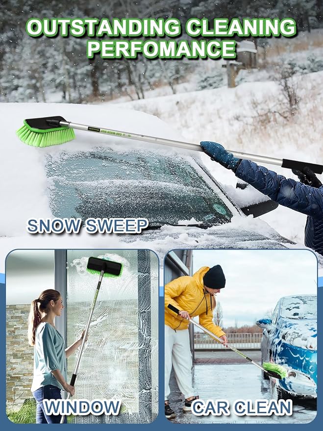 59" V-Shaped Car Wash Brush with Long Handle Snow Sweeping Brushing Adopts Soft Bristle Design Not Floating Hair Suitable for Detail Cleaning Tires Roof SUV RV MPV Truck Camper Indoor Outdoor Window