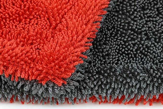 Autofiber Dreadnought Microfiber Car-Drying Towel, Superior Absorbency for Drying Cars, Trucks, and SUVs, Double-Twist Pile, One-Pass Vehicle-Drying Towel (20 inch x 30 inch) - Pack of 1, Red/Gray