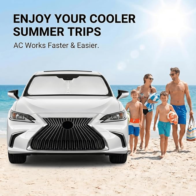 Windshield Sun Shade for Lexus ES 2019-2024 2025 2026 Front Window Shade Custom Fit ES250 ES300h ES350 Sun Visor Foldable Shade Blocks UV Rays Summer Must Have Car Accessories