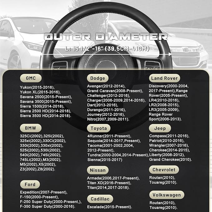 SEG Direct Car Steering Wheel Cover for F-150 Tundra Range Rover 15.5-16 inch, Black and Gray Microfiber Leather