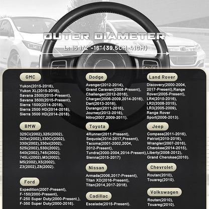 SEG Direct Car Steering Wheel Cover for F-150 Tundra Range Rover 15.5-16 inch, Black and Gray Microfiber Leather