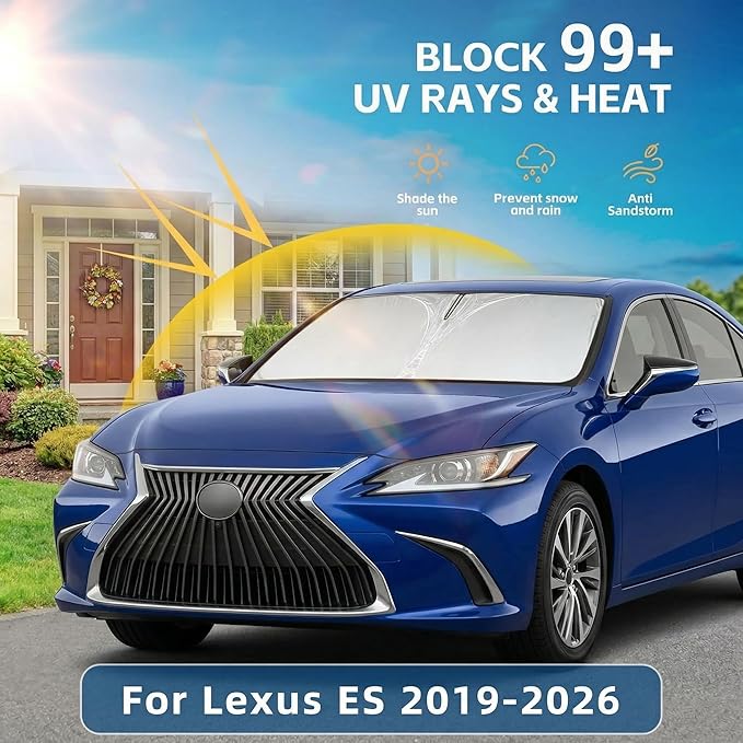 Windshield Sun Shade for Lexus ES 2019-2024 2025 2026 Front Window Shade Custom Fit ES250 ES300h ES350 Sun Visor Foldable Shade Blocks UV Rays Summer Must Have Car Accessories