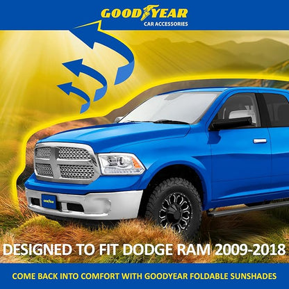 Goodyear Foldable Windshield Sunshade for Dodge Ram 1500 2009-2018, Truck car Accessories, Sunshade Cover, Sun Shade Car Windshield, Window Sun Blocker - GY008243
