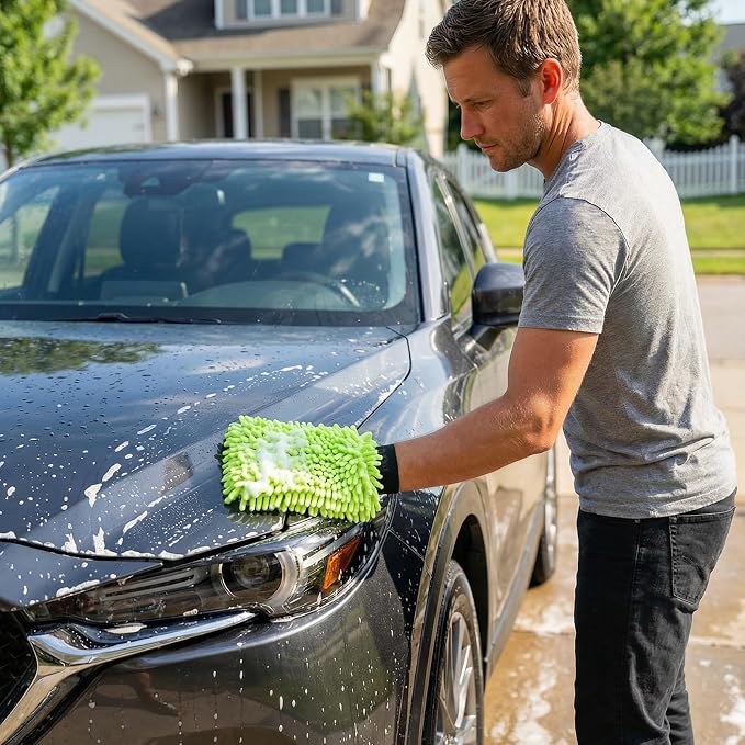 4Pack Scratch-Free Car Wash Mitt with Elastic Wrist Cuff & Waterproof Lining, High-Density Microfiber Mitt for Car Detailing, Protects Hands & Paint,Household Cleaning Glove Set(Grey)