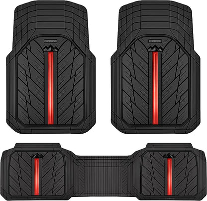 CAR PASS Rubber Floor Mats for Cars, Car Mats Full Sets DeepDish,Universal S~L Size Trim-to Fit Automotive Floor Mat for Truck Van SUV, Heavy Duty Waterproof All-Weather Floor liners Durable Black Red
