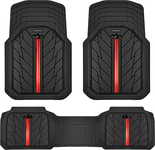 CAR PASS Rubber Floor Mats for Cars, Car Mats Full Sets DeepDish,Universal S~L Size Trim-to Fit Automotive Floor Mat for Truck Van SUV, Heavy Duty Waterproof All-Weather Floor liners Durable Black Red